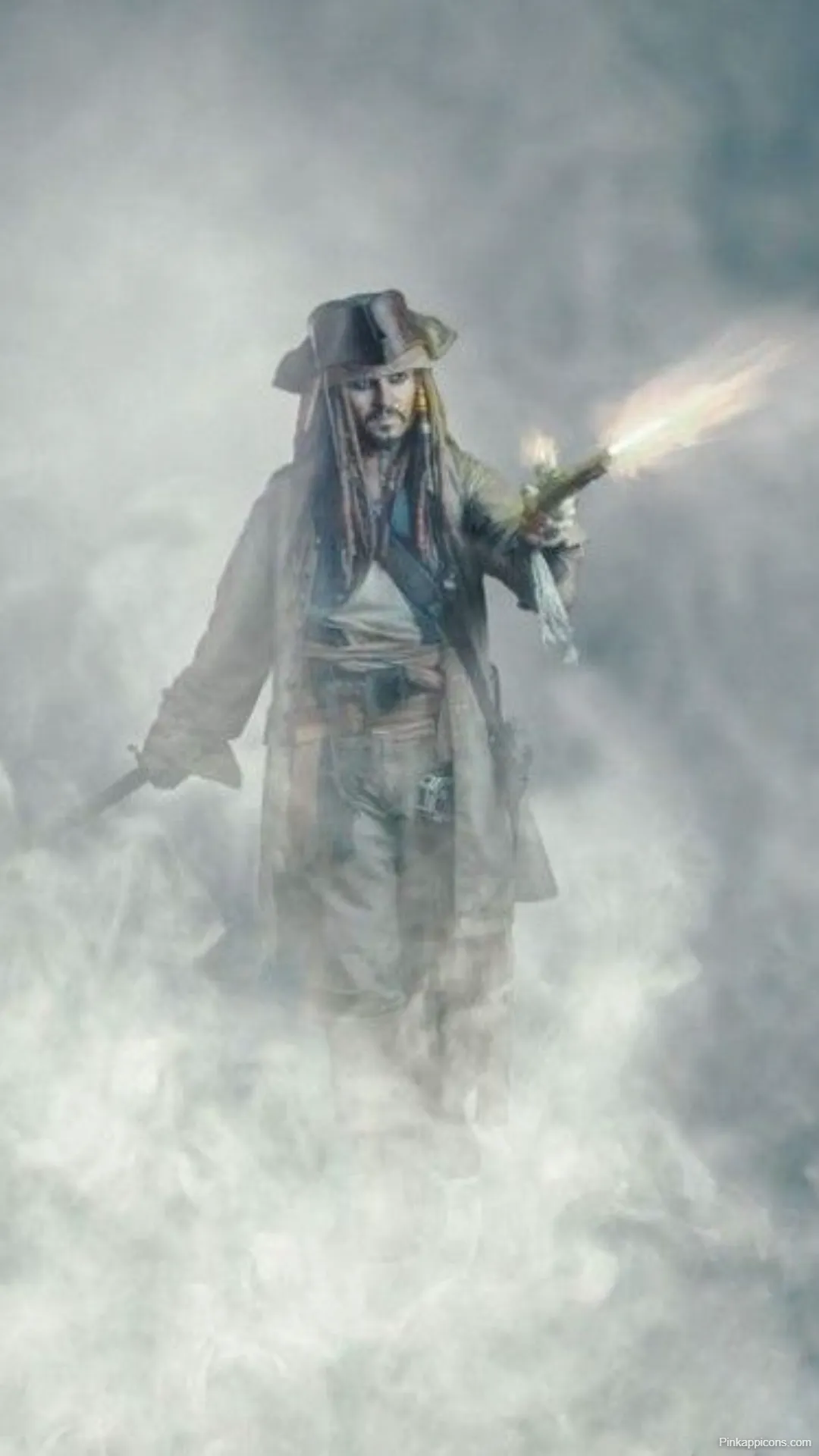 Jack Sparrow Wallpapers Johnny Depp with Sword and Gun in Smoke