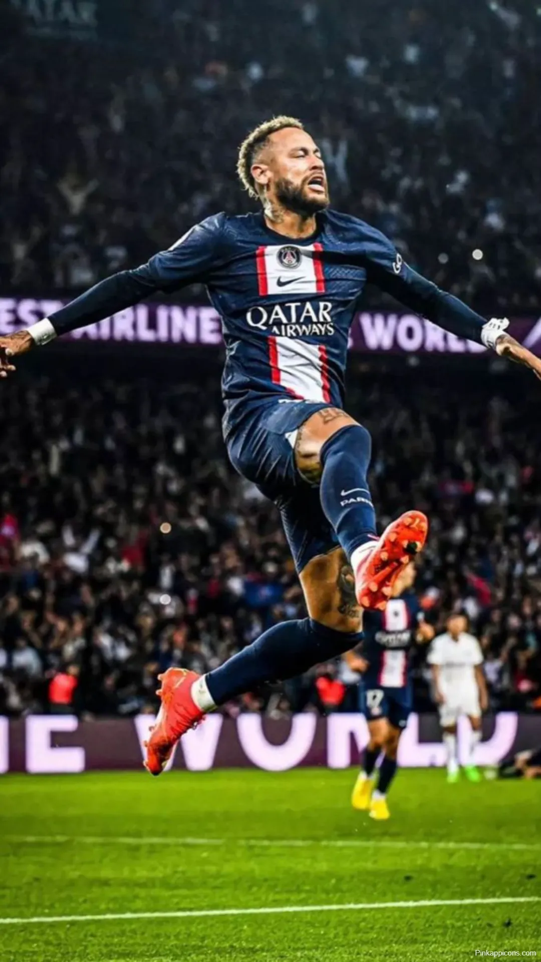 Jumping Neymar Celebration Wallpaper PSG Night Stadium Jumping Neymar Celebration Wallpaper PSG Night Stadium