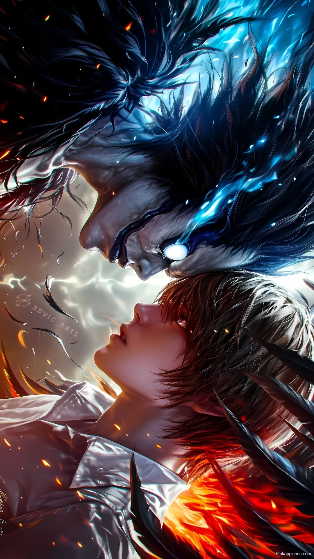Light and Ryuk Confrontation Wallpaper Intense Death Note Scene Light and Ryuk Confrontation Wallpaper Intense Death Note Scene