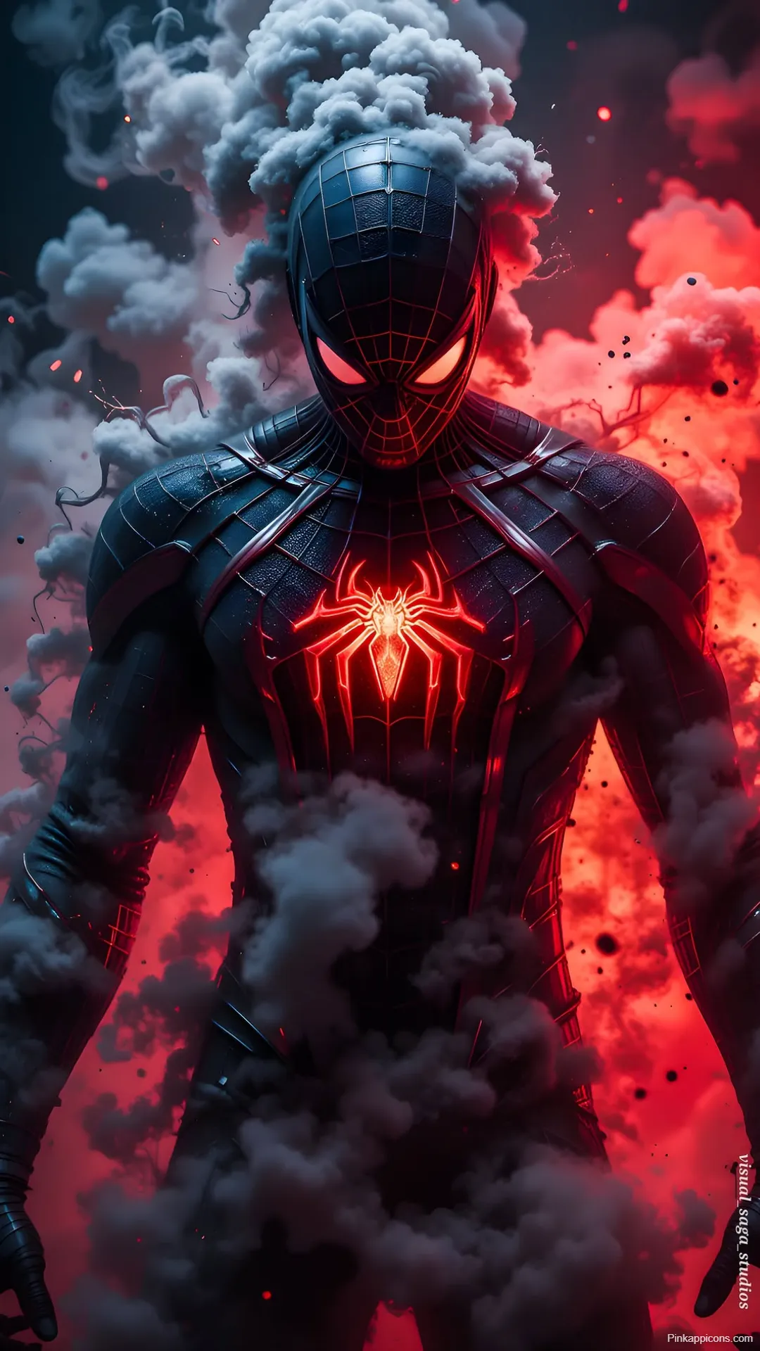 Miles Morales Spider Man Wallpaper Emerging from Smoke Miles Morales Spider-Man Wallpaper Emerging from Smoke