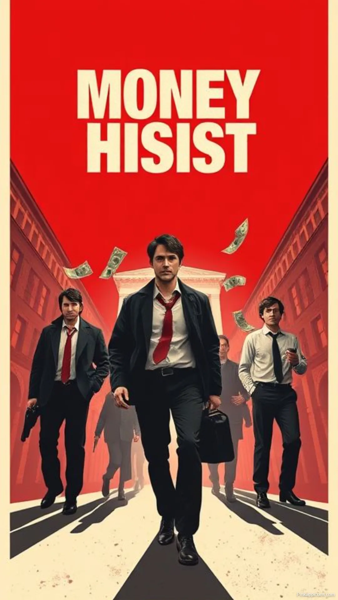 Money Heist Wallpapers Vintage Style Heist Crew Falling Money HD Money Heist Wallpapers Vintage Style Heist Crew & Falling Money HD