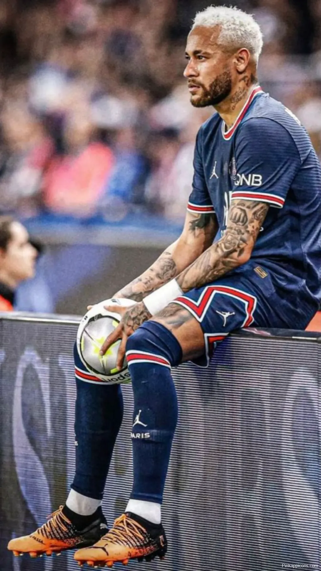 Pensive Neymar Sitting Wallpaper PSG Blue Jersey with Ball Pensive Neymar Sitting Wallpaper PSG Blue Jersey with Ball