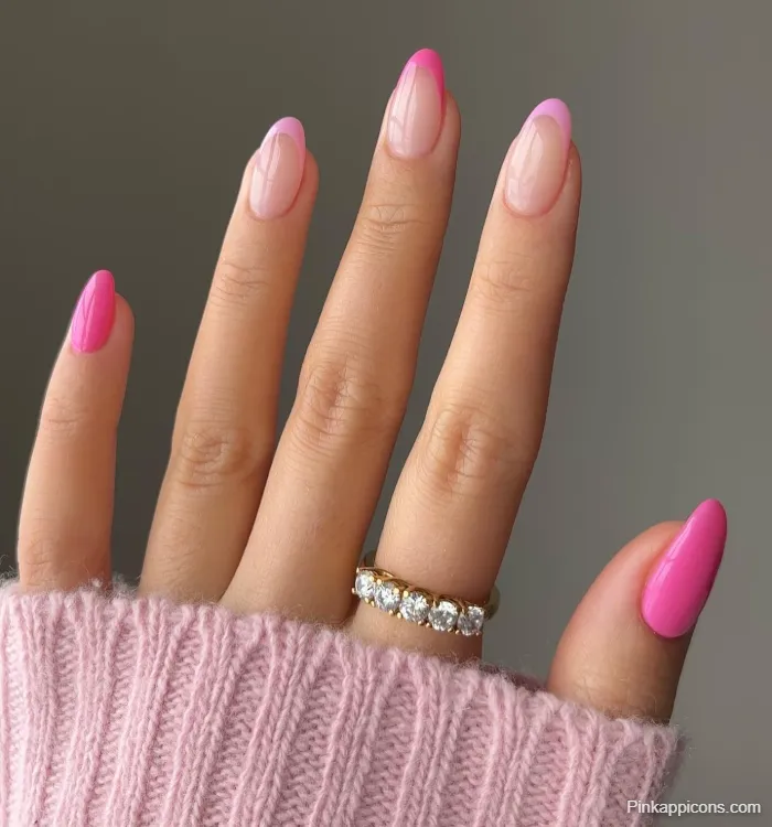 Pink Nails Hot Pink French Tip and Solid Color Nail Art