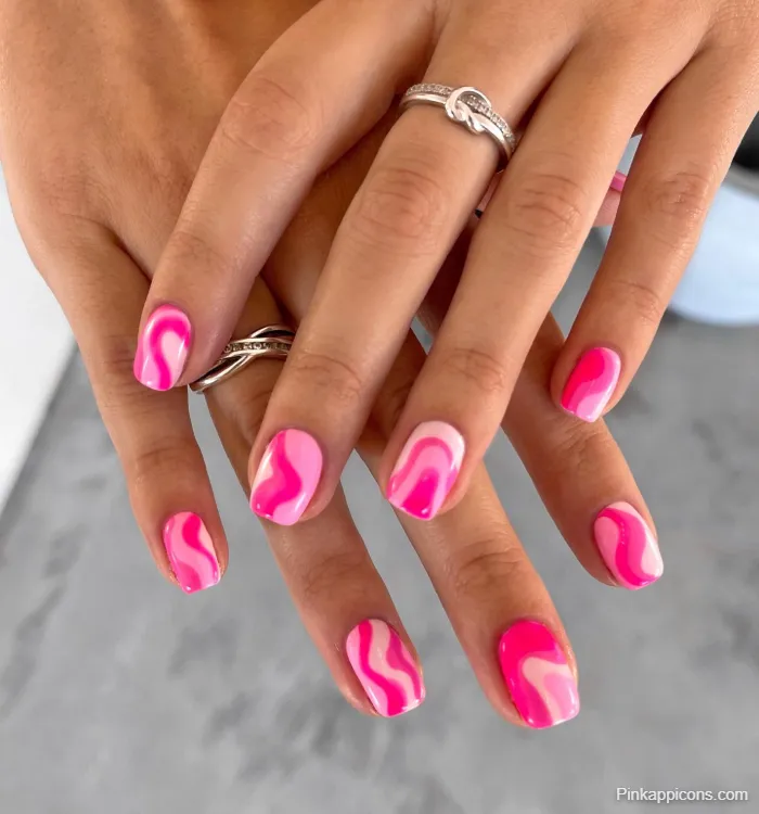Pink Nails Trendy Pink and White Swirl Nail Art