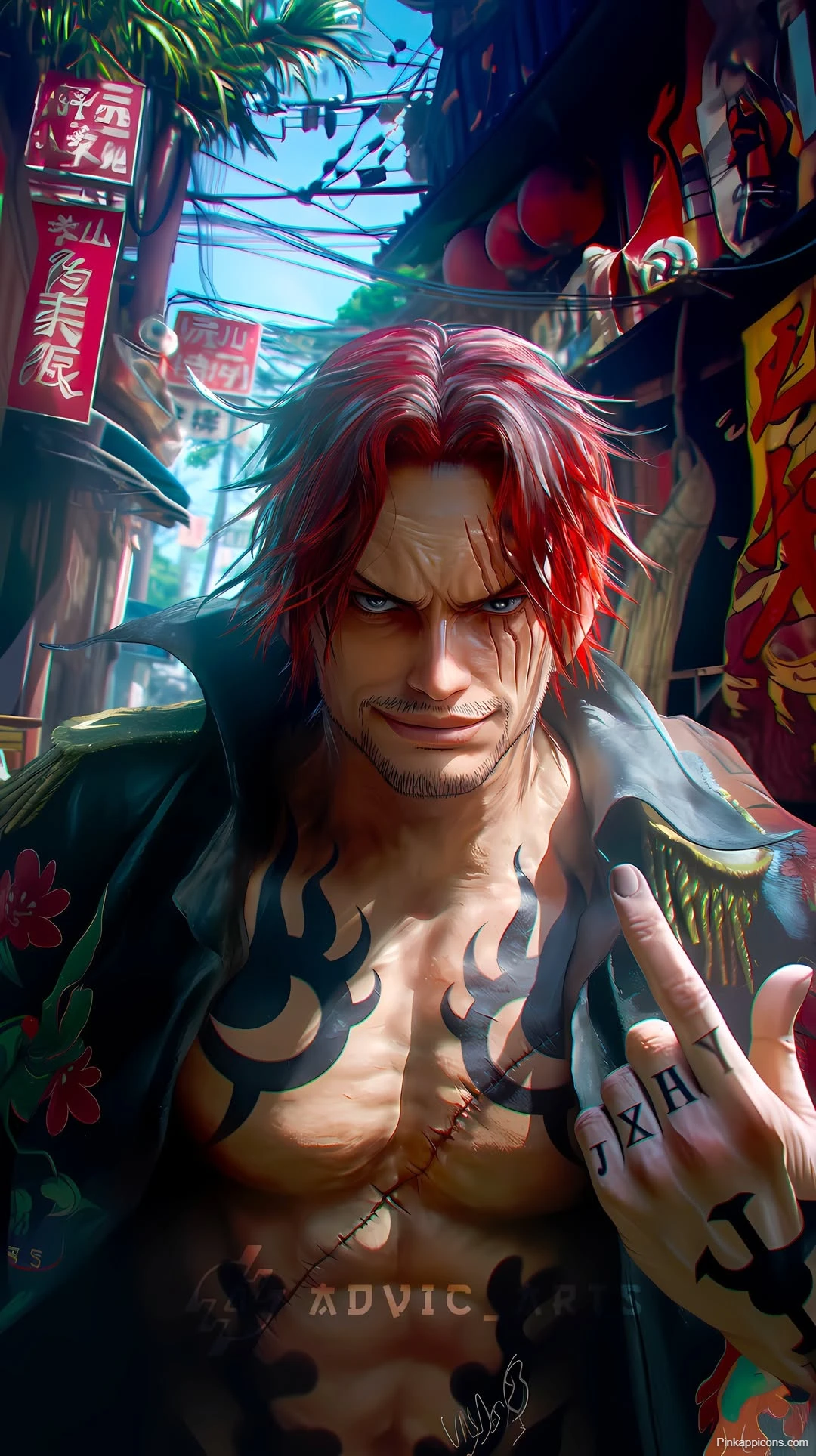 Red Haired Shanks Wallpaper One Piece Emperor in Vibrant City Red-Haired Shanks Wallpaper One Piece Emperor in Vibrant City
