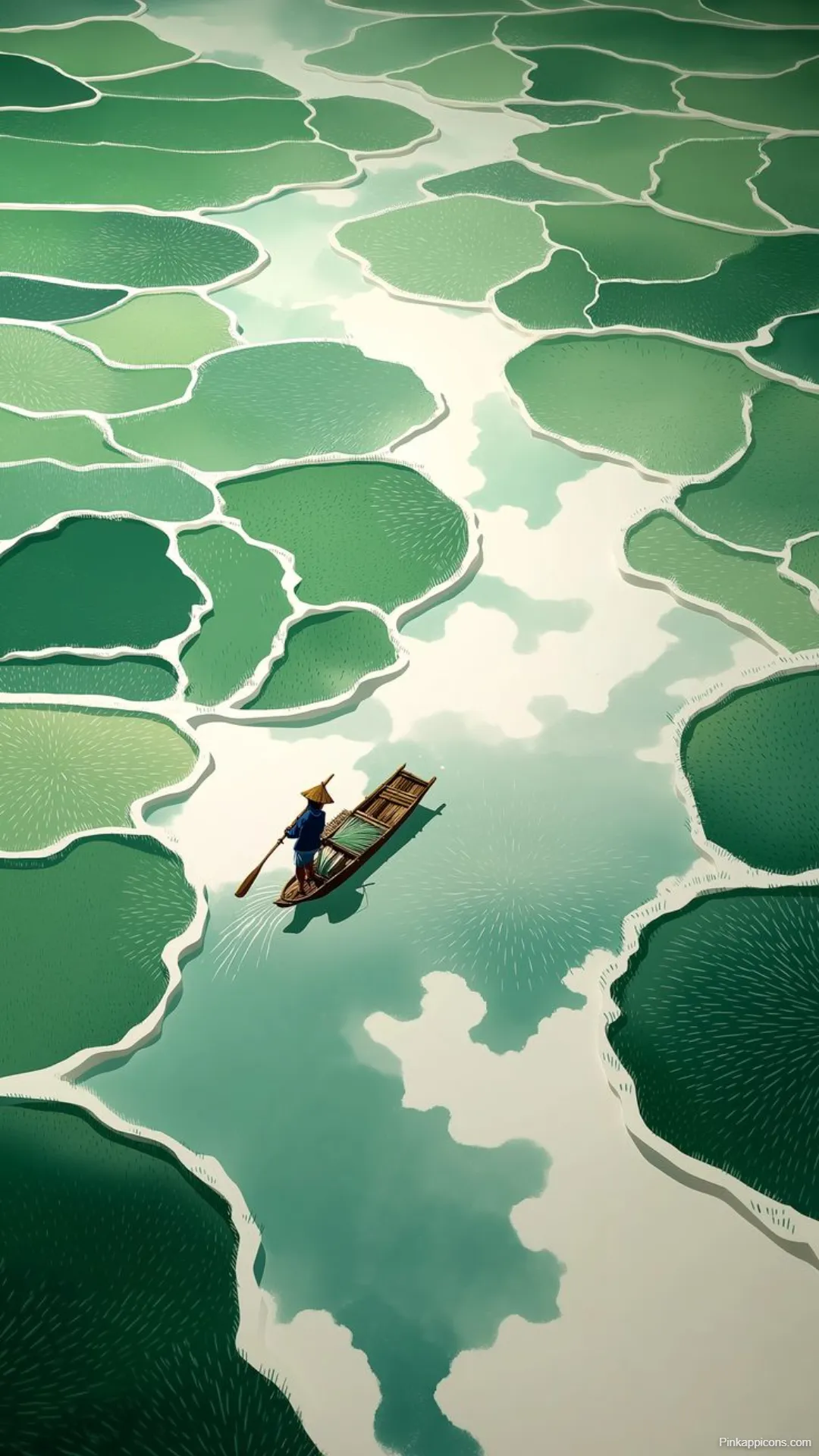 Serene Studio Ghibli Rice Paddies Wallpaper Boat Journey