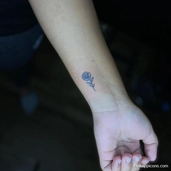Small Blue Rose Outline Tattoo Idea Delicate Wrist Design