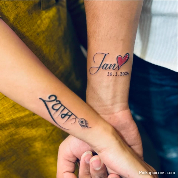 Small Couple Name Tattoo Idea Jan with Heart and Date