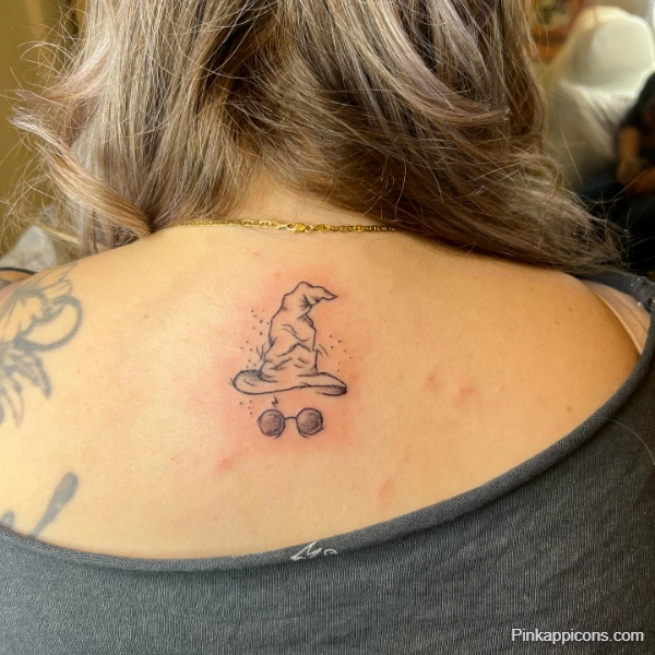 Small Harry Potter Tattoo Idea Minimalist Sorting Hat and Glasses
