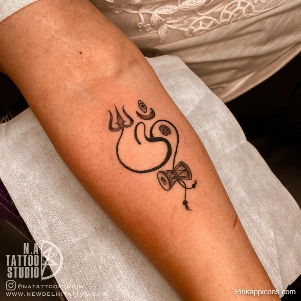 Small Lord Shiva Tattoo Idea Simple Trishul and Damru Design