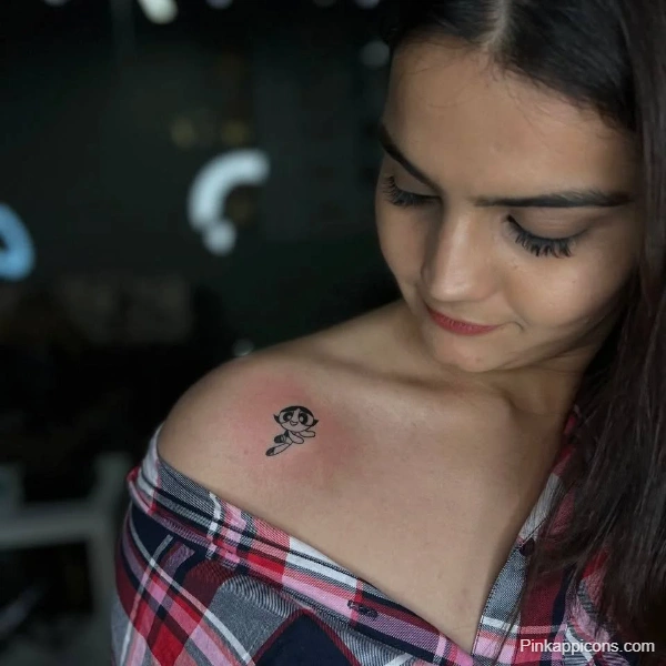 Small Powerpuff Girls Tattoo Idea Cute Blossom Shoulder Design