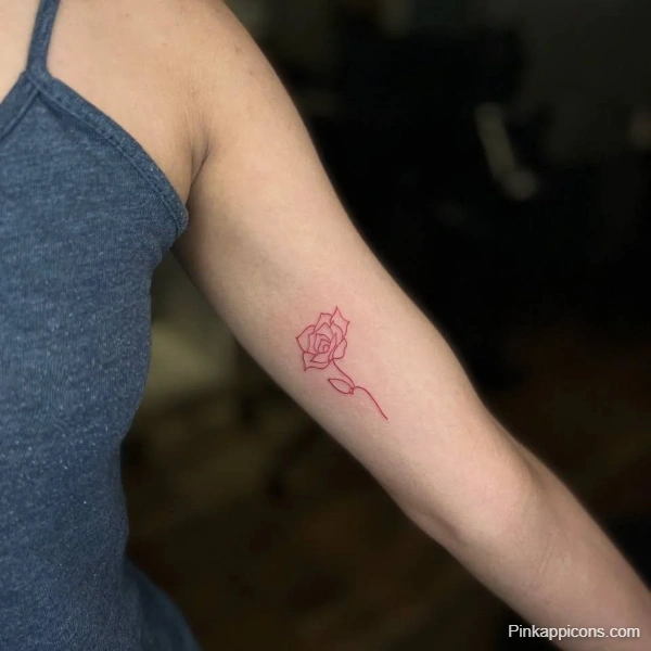 Small Red Rose Outline Tattoo Idea Delicate Arm Design