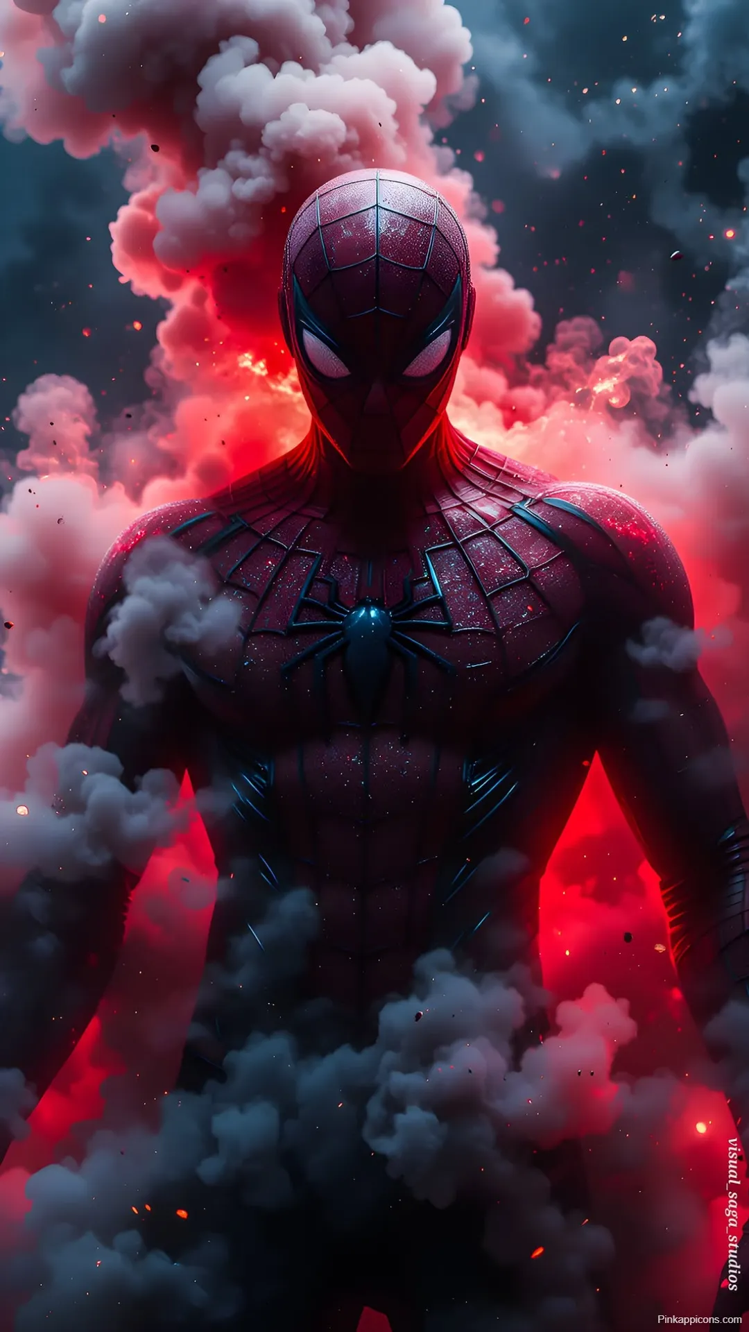 Spider Man Wallpaper Emerging from Crimson Smoke Spider-Man Wallpaper Emerging from Crimson Smoke