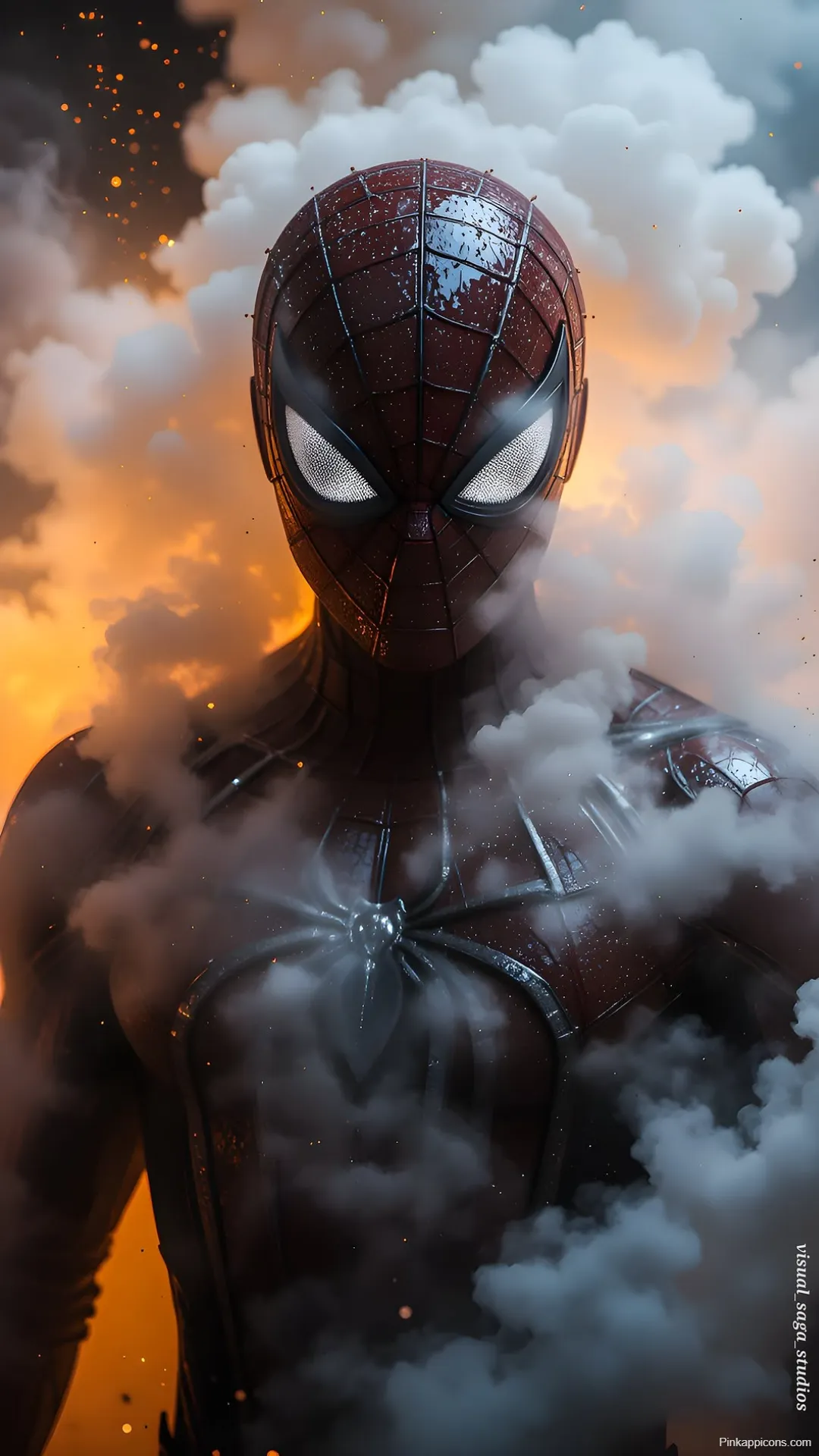 Spider Man Wallpaper Emerging from Smoke and Fire Spider-Man Wallpaper Emerging from Smoke and Fire