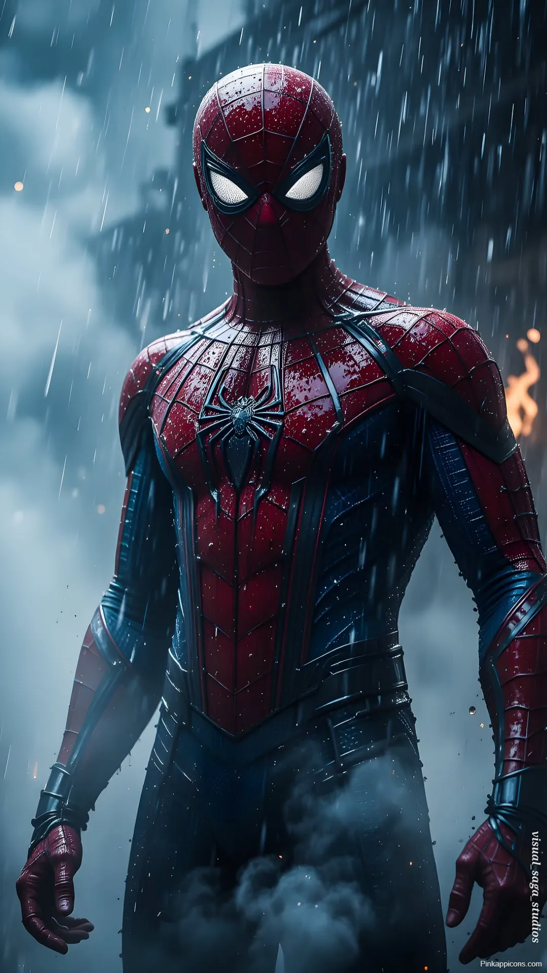 Spider Man Wallpaper Standing in the Rain and Smoke Spider-Man Wallpaper Standing in the Rain and Smoke