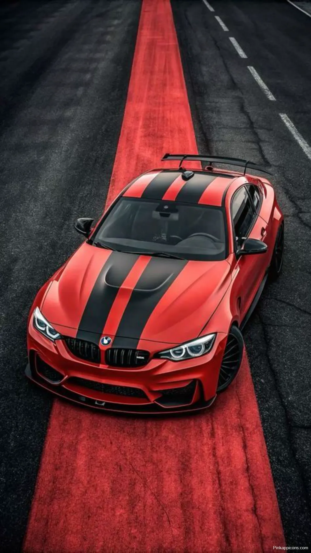 Sports Car Wallpapers BMW M4 Top View on Red Stripe