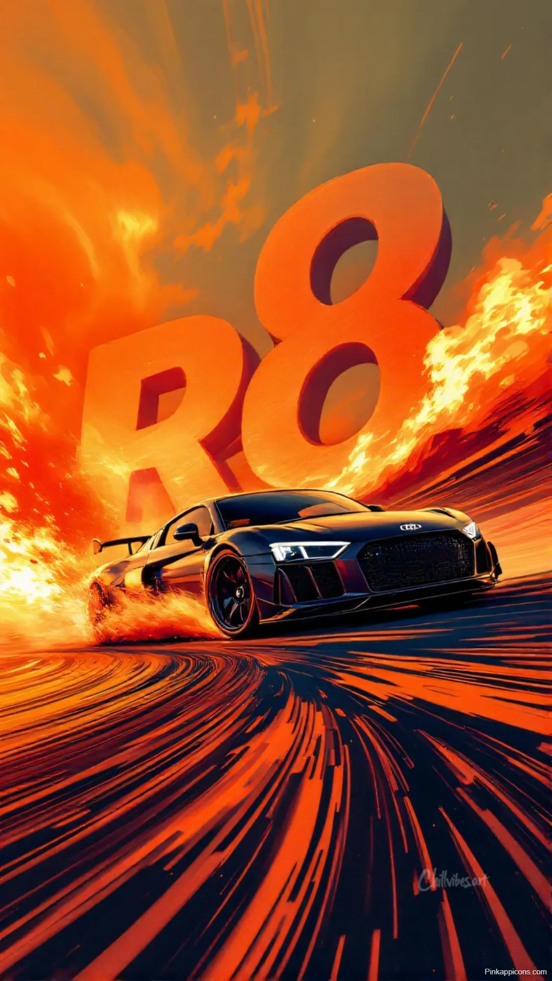 Sports Car Wallpapers Dark Audi R8 in Orange Vortex