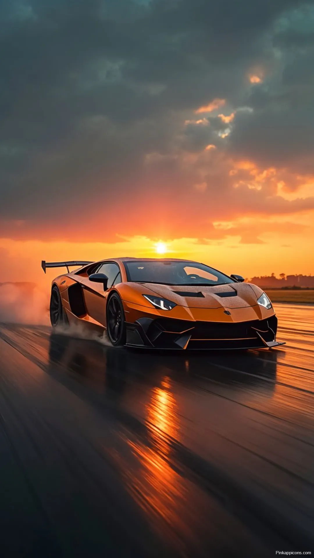 Sports Car Wallpapers Orange Lamborghini Hypercar on Wet Road
