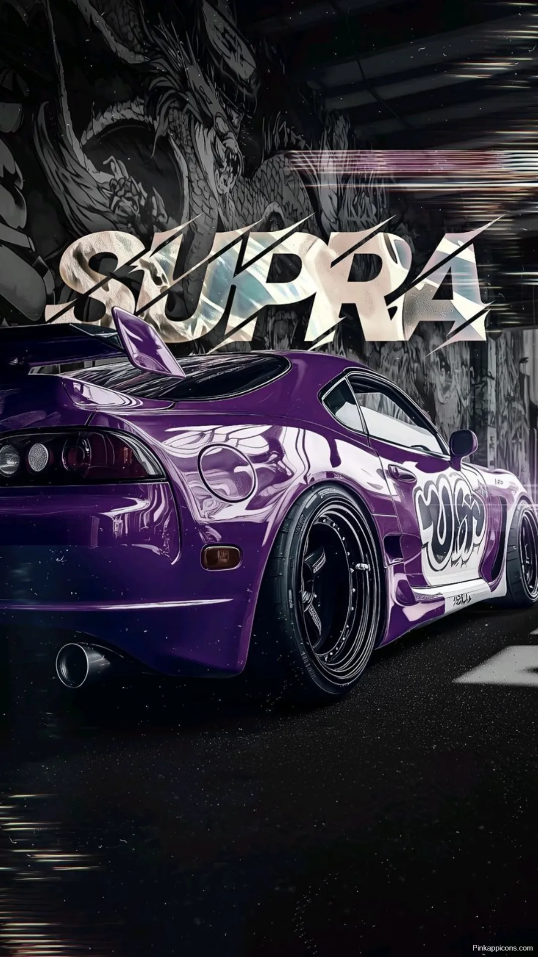 Sports Car Wallpapers Purple Supra Mark IV with Dragon Art