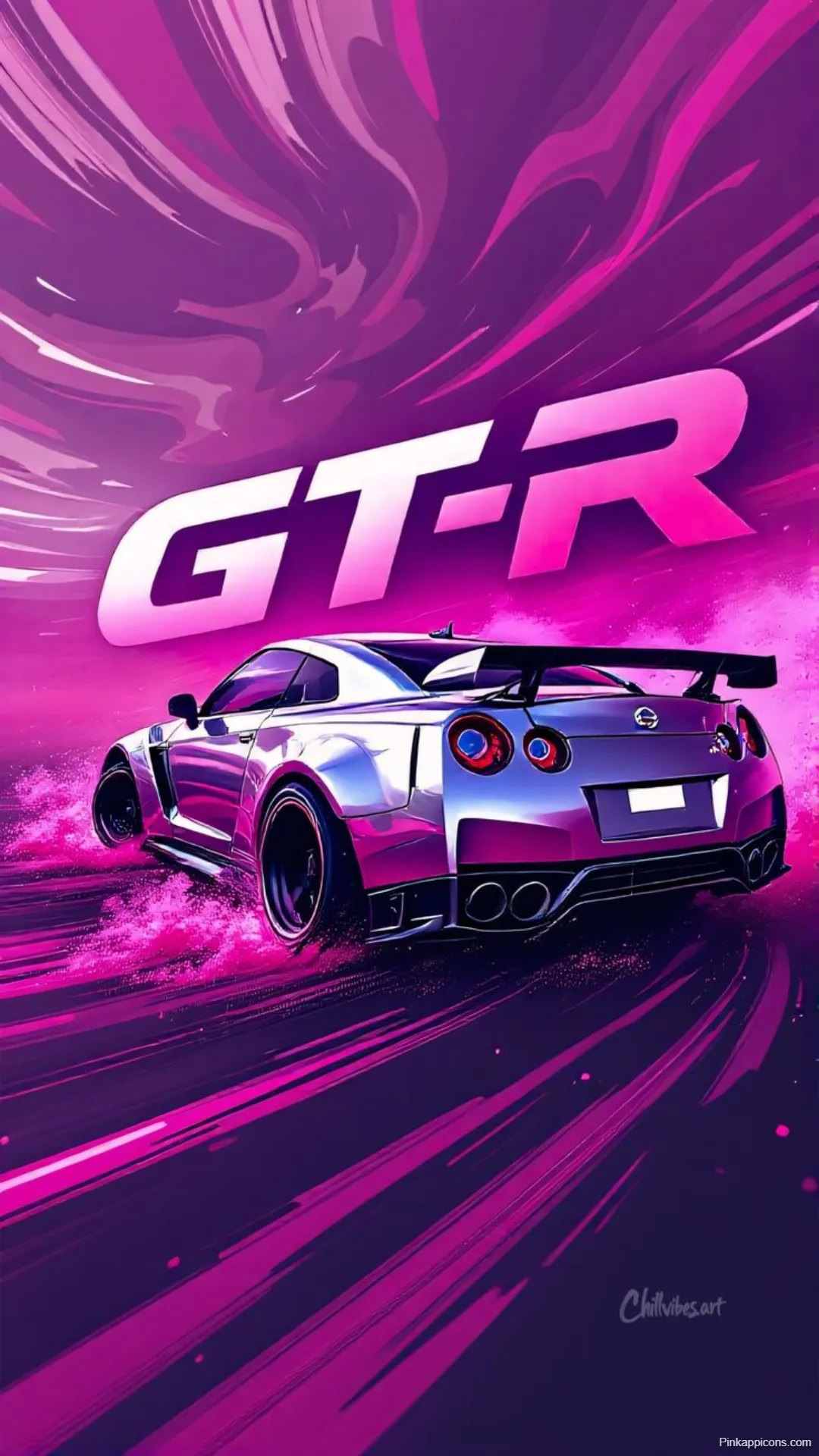 Sports Car Wallpapers Silver Nissan GT-R Drifting in Pink