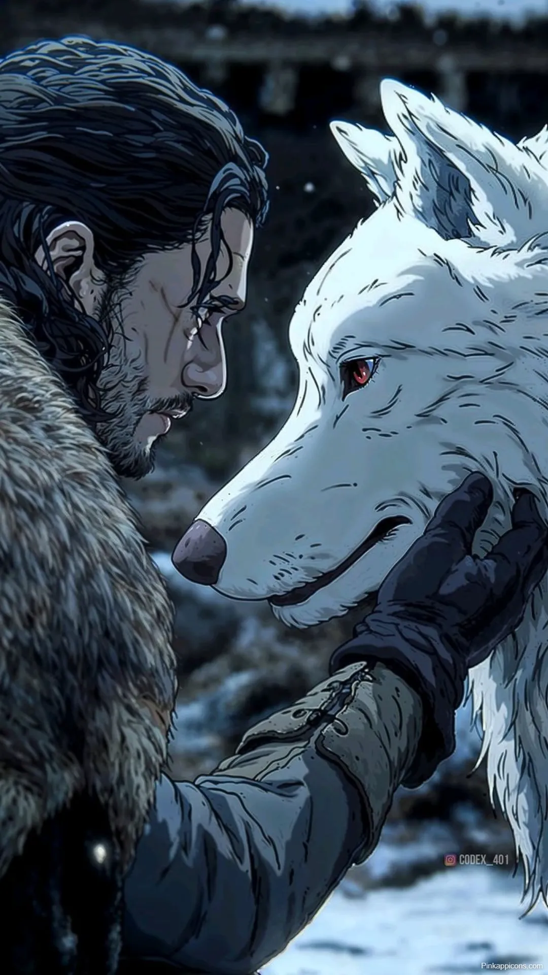 Tender Studio Ghibli Jon Snow and Direwolf Wallpaper