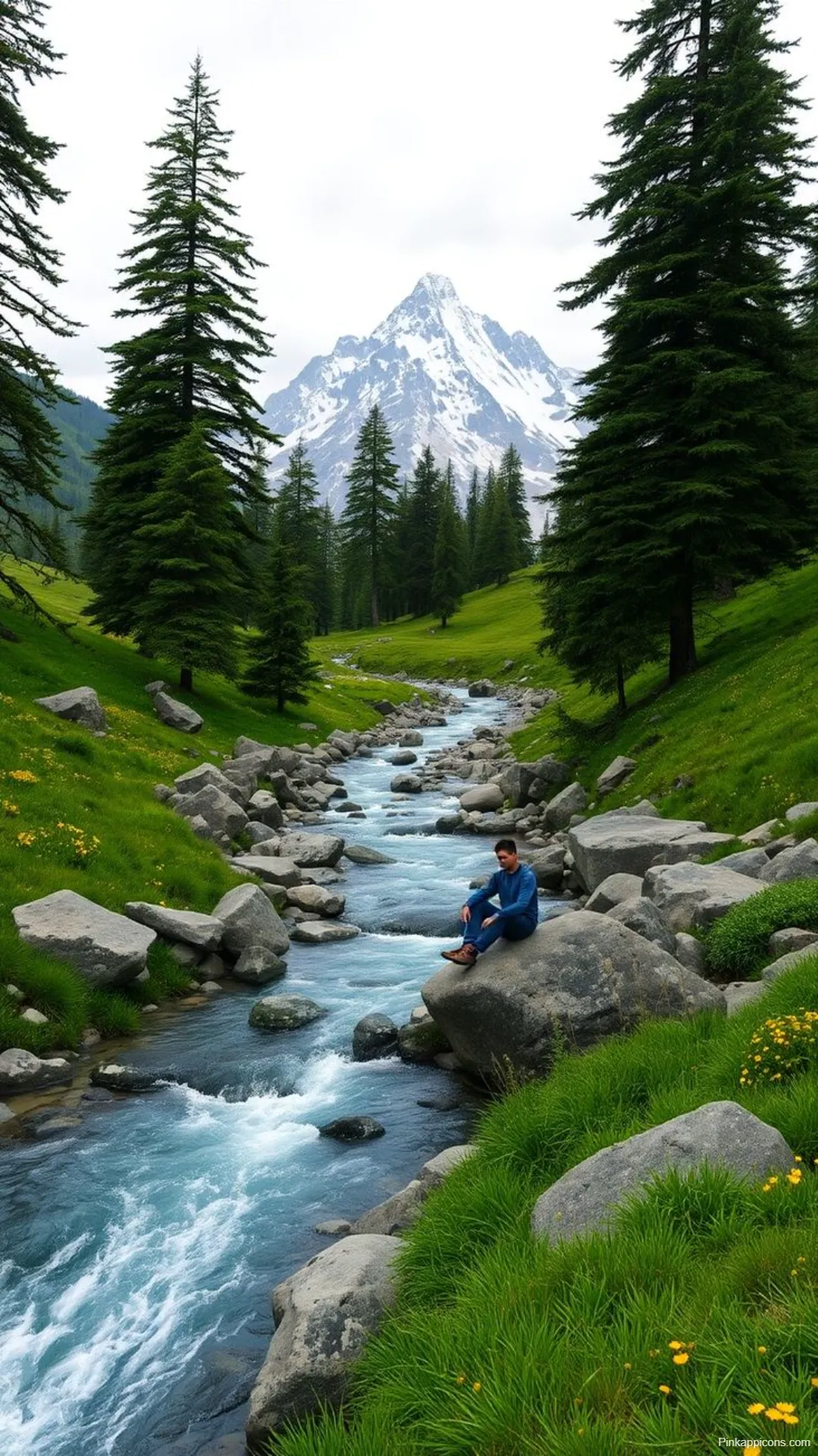 Tranquil Studio Ghibli River Wallpaper Mountain