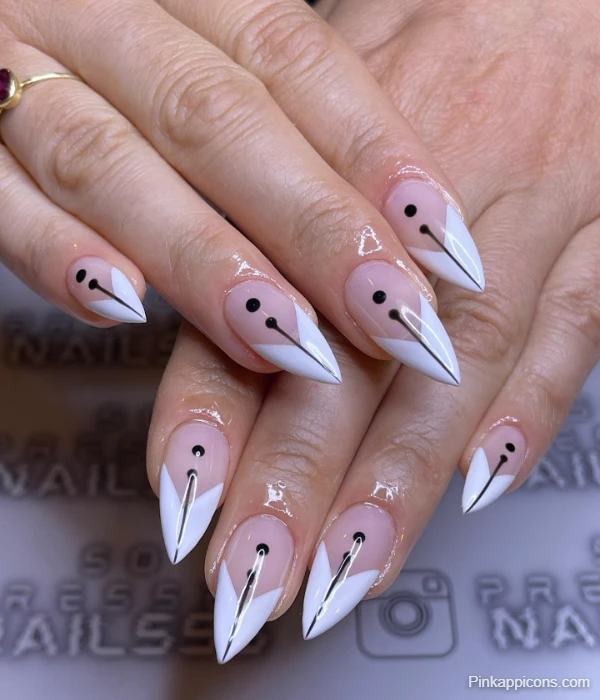 Unique White French Tip Nails with Geometric Black Accents Modern Nail Idea