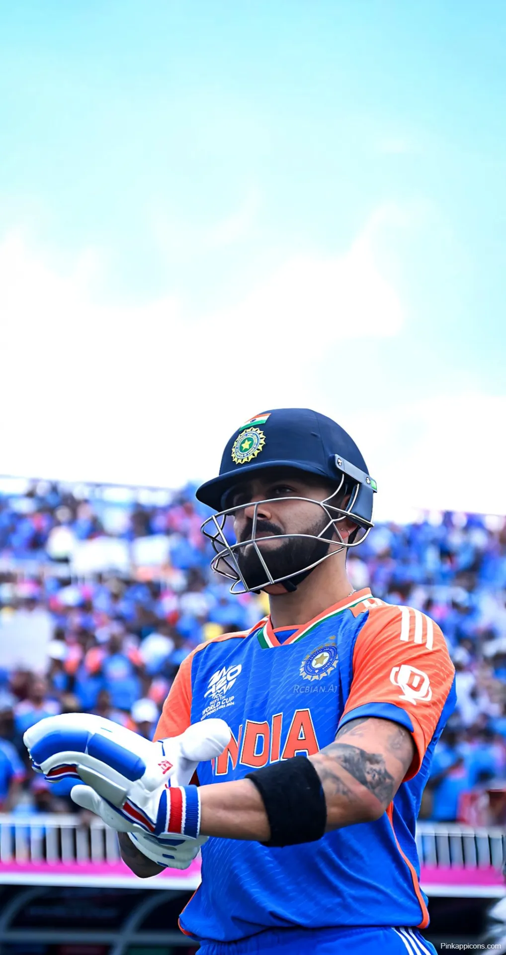 Virat Kohli Helmet Wallpaper Focused Indian Cricketer Ready to Bat