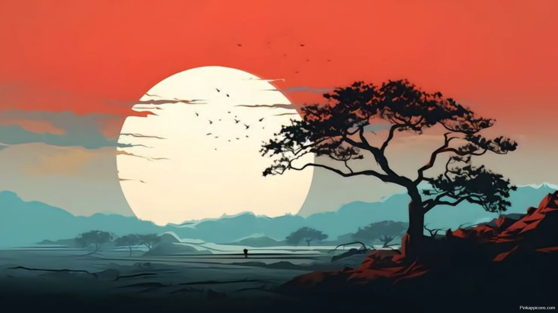 Aesthetic Japanese Landscape Laptop Wallpapers Serene Red Sunset Tree Silhouette Aesthetic Japanese Landscape Laptop-Wallpapers Serene Red Sunset & Tree Silhouette