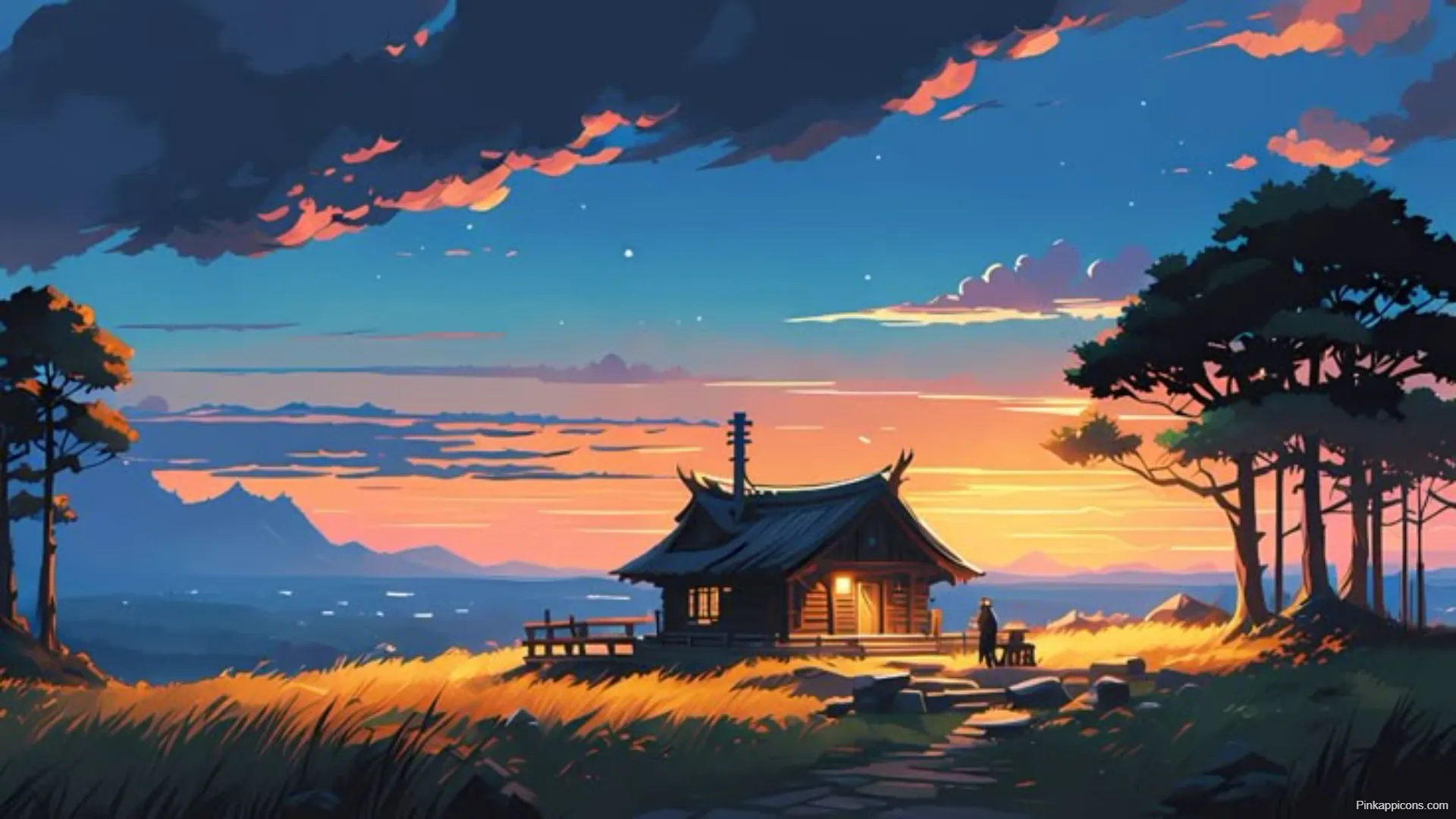 Aesthetic Japanese Sunset Laptop Wallpapers Peaceful Hillside Cabin Art Aesthetic Japanese Sunset Laptop-Wallpapers Peaceful Hillside Cabin Art