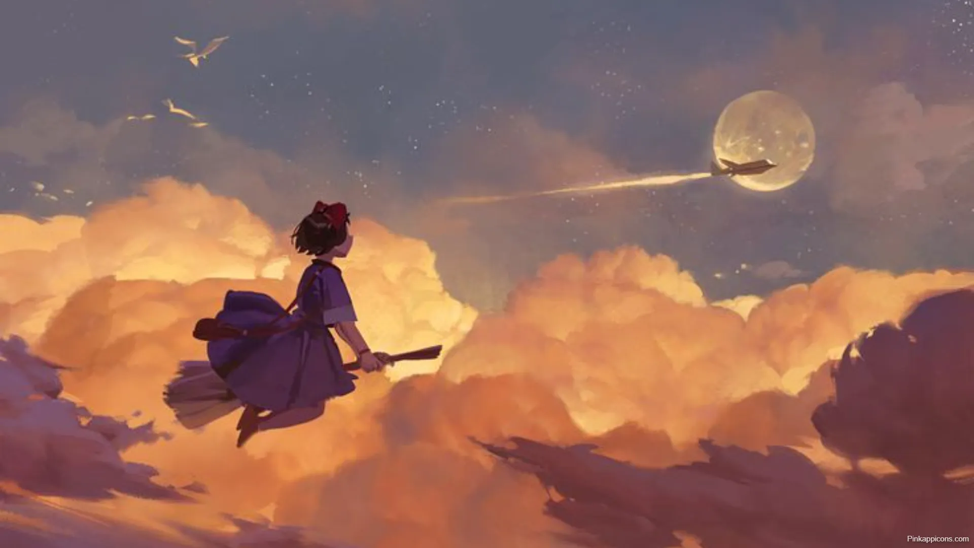 Aesthetic Kiki Laptop Wallpapers Dreamy Ghibli Art of Flying Through Clouds Aesthetic Kiki Laptop-Wallpapers Dreamy Ghibli Art of Flying Through Clouds