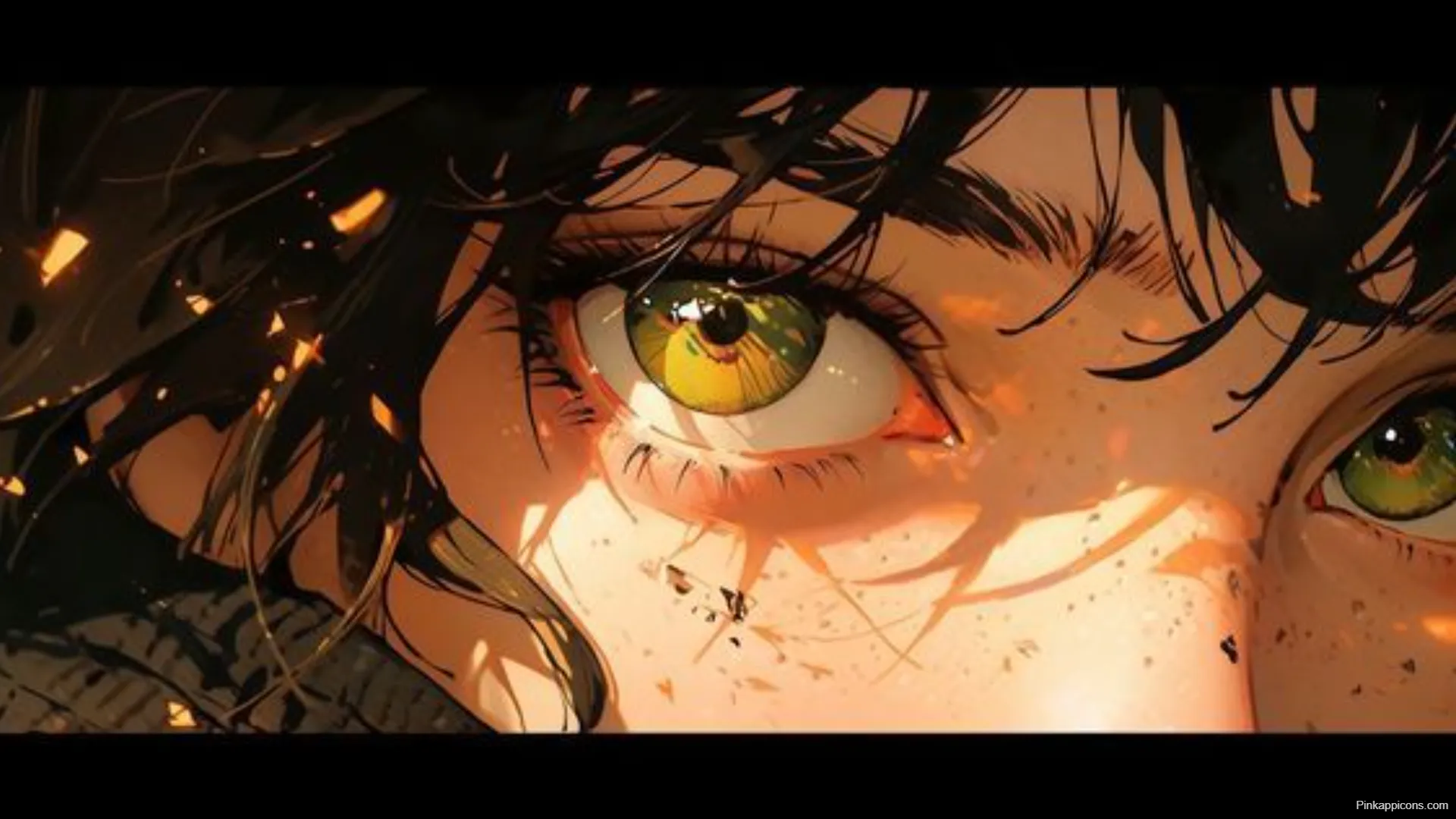 Close Up Green Anime Eyes Laptop Wallpapers HD Art with Golden Light Close-Up Green Anime Eyes Laptop-Wallpapers HD Art with Golden Light