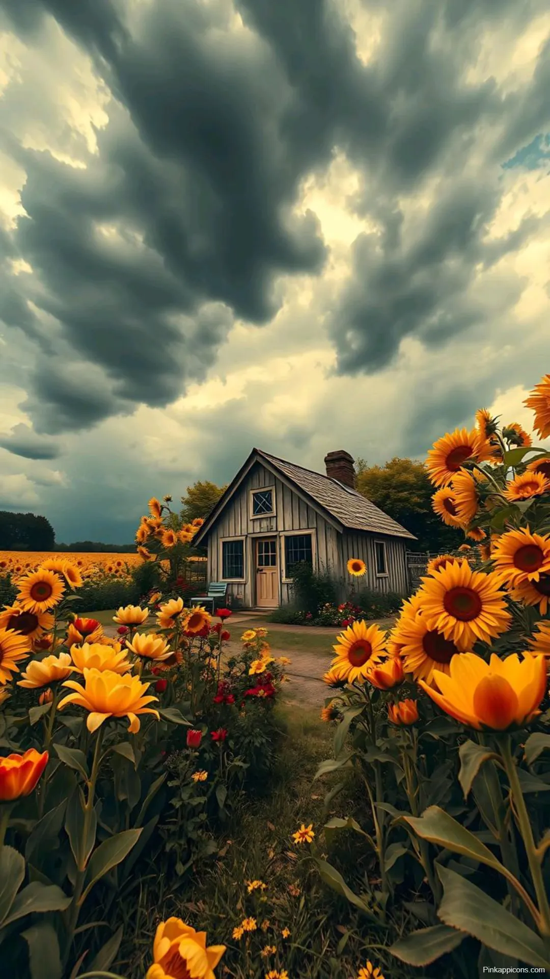 Cottagecore Autumn Wallpapers Sunflower Field Stormy Sky Cottagecore Autumn Wallpapers Sunflower Field & Stormy Sky