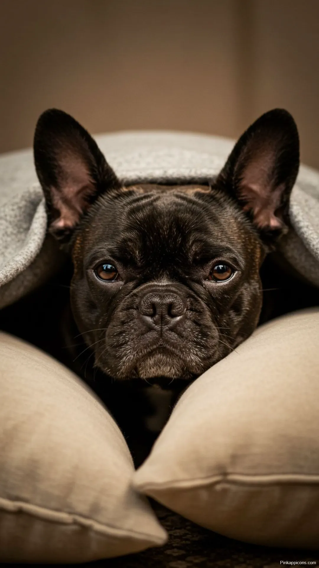 Dog Wallpapers Cozy French Bulldog Wrapped in Blanket Between Pillows for Desktop and Mobile Dog-Wallpapers Cozy French Bulldog Wrapped in Blanket Between Pillows for Desktop and Mobile