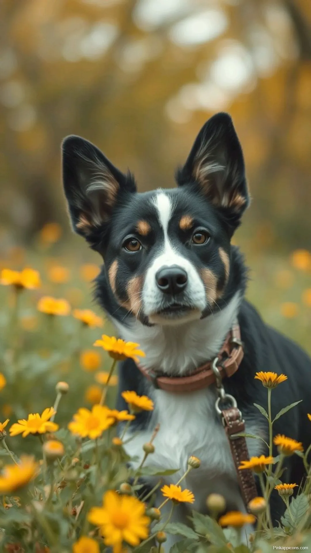Dog Wallpapers Cute Tricolor Dog in Yellow Flowers Dog Wallpapers Cute Tricolor Dog in Yellow Flowers