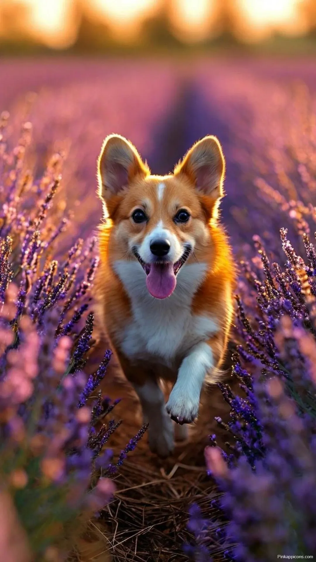 Dog Wallpapers Happy Corgi Running Through Lavender Field at Sunset for Desktop and Mobile Dog-Wallpapers Happy Corgi Running Through Lavender Field at Sunset for Desktop and Mobile
