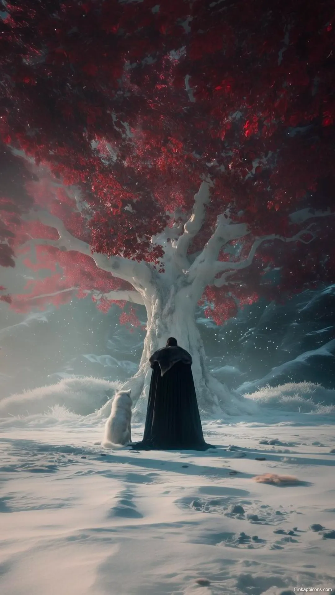 Game of Thrones Wallpapers Jon Snow and Ghost at the Weirwood Tree