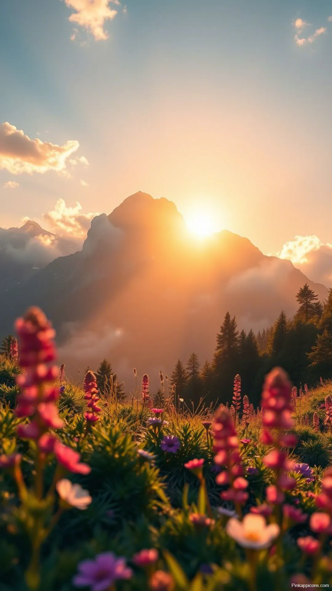 Golden Mountain Sunrise with Wildflowers Sunrise Wallpapers Golden Mountain Sunrise with Wildflowers Sunrise-Wallpapers