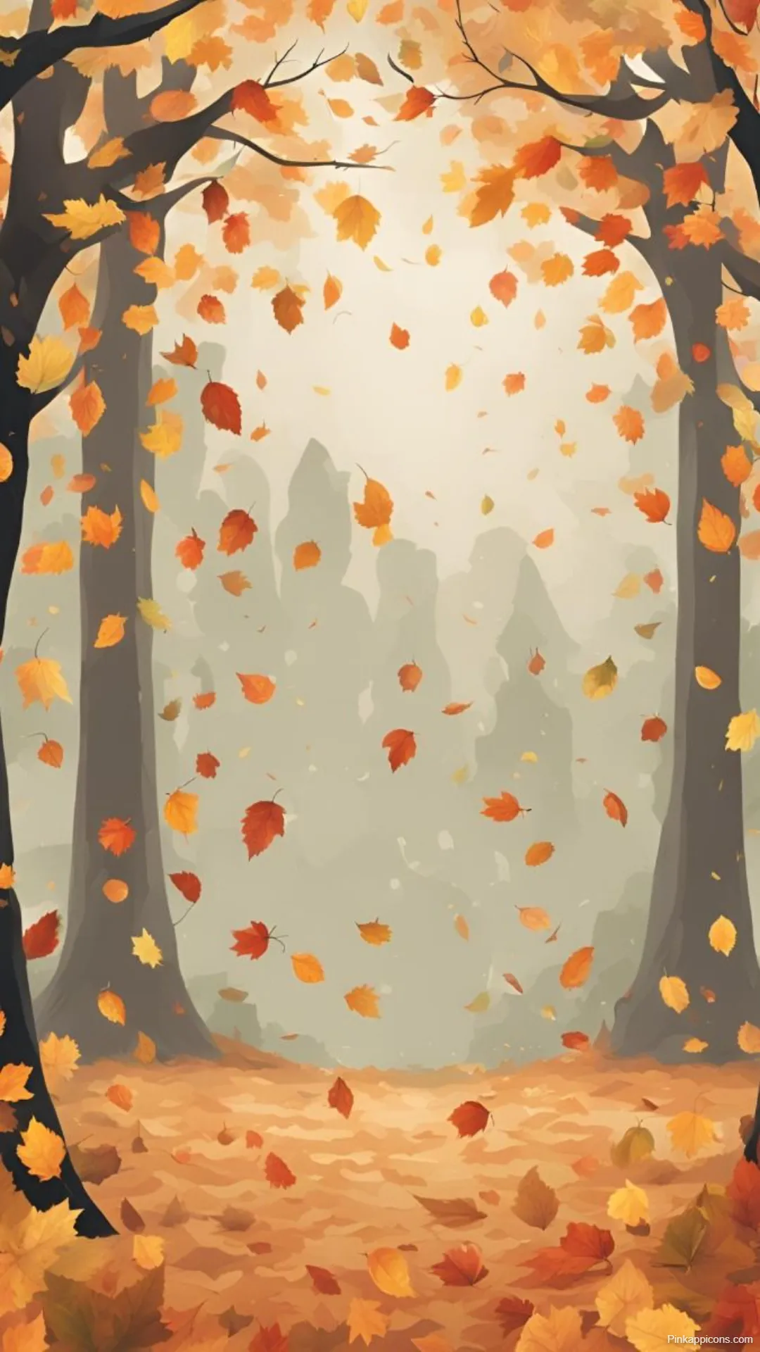 Illustrated Autumn Wallpapers Magical Forest with Falling Leaves Illustrated Autumn Wallpapers Magical Forest with Falling Leaves