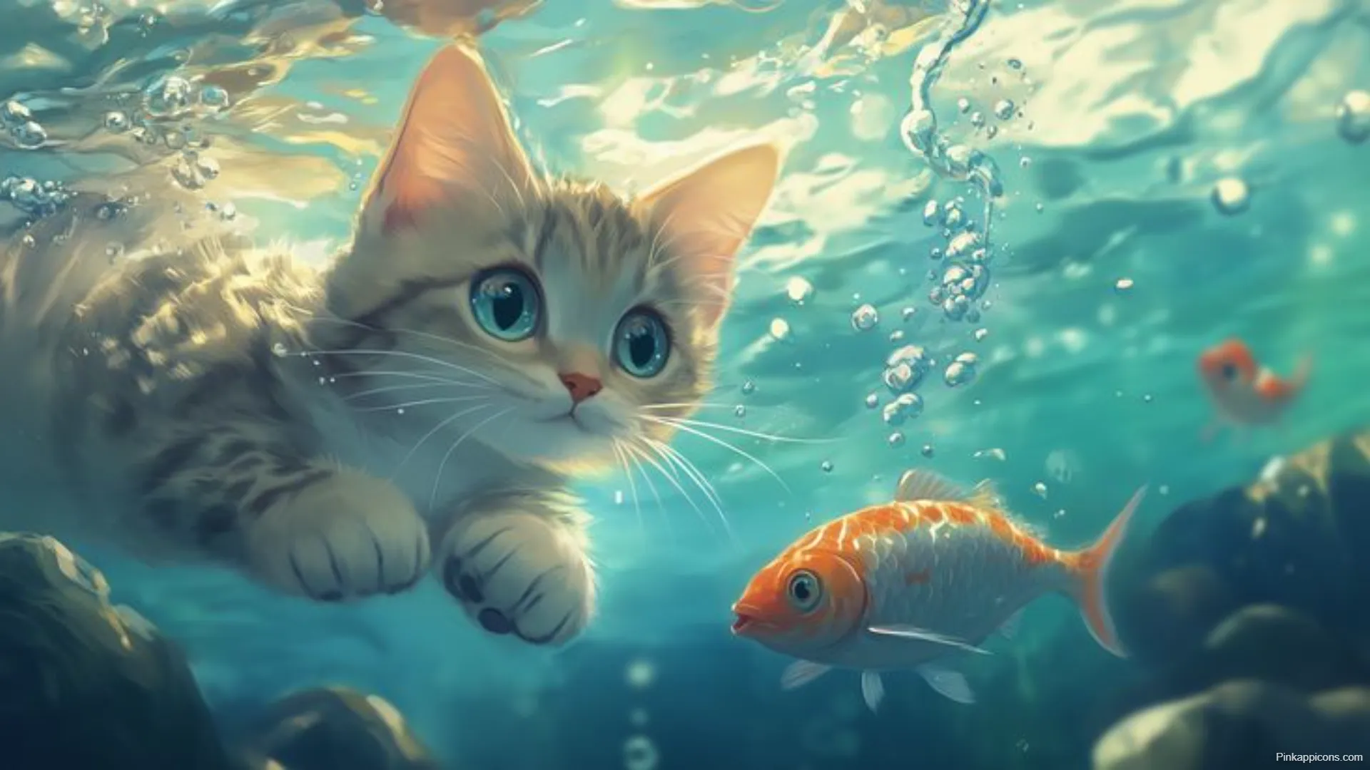 Magical Underwater Cat Laptop Wallpapers Fantasy Art with Goldfish HD Magical Underwater Cat Laptop-Wallpapers Fantasy Art with Goldfish HD