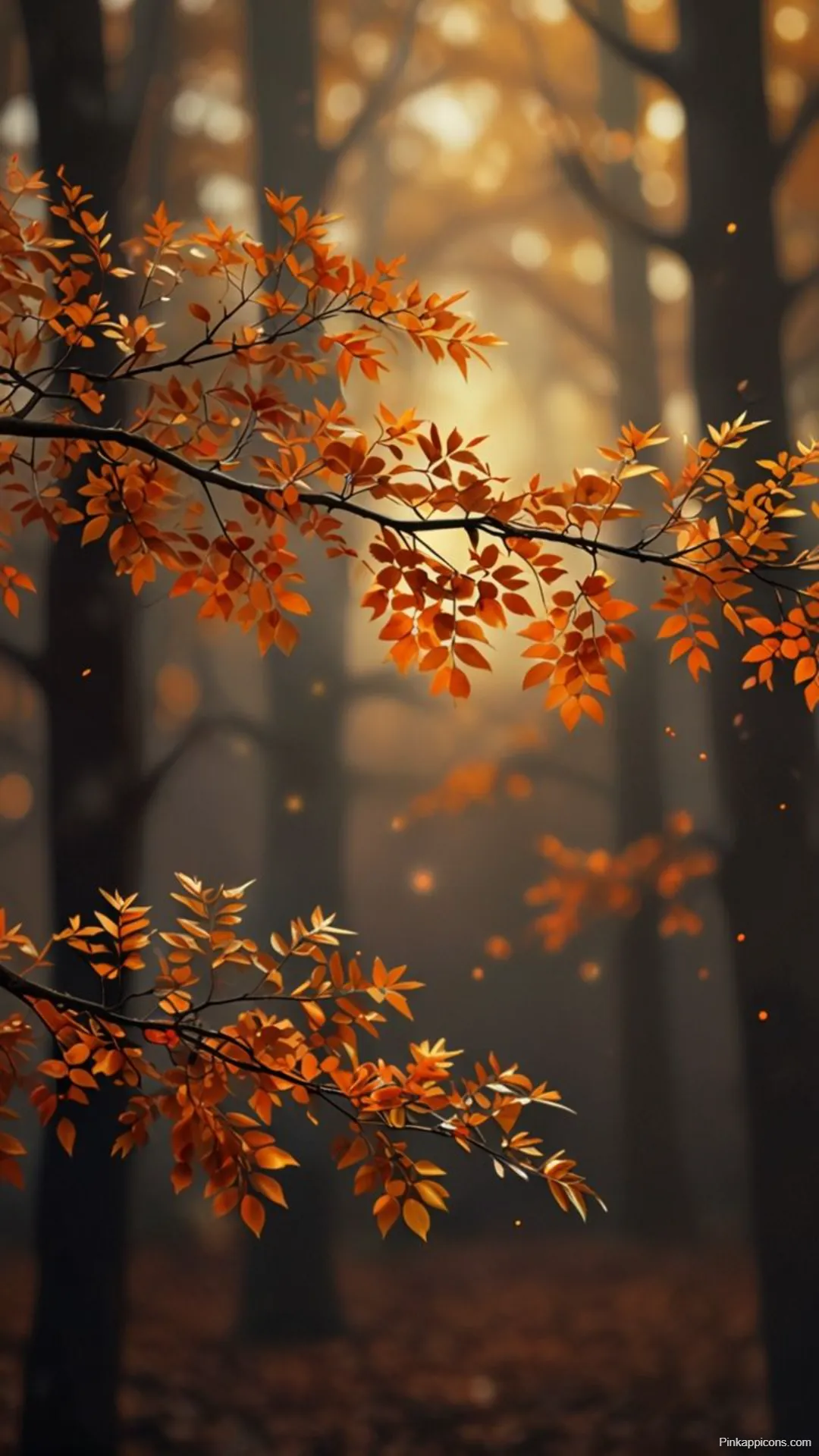 Moody Autumn Wallpapers Glowing Orange Leaves in a Dark Misty Forest Moody Autumn-Wallpapers Glowing Orange Leaves in a Dark, Misty Forest