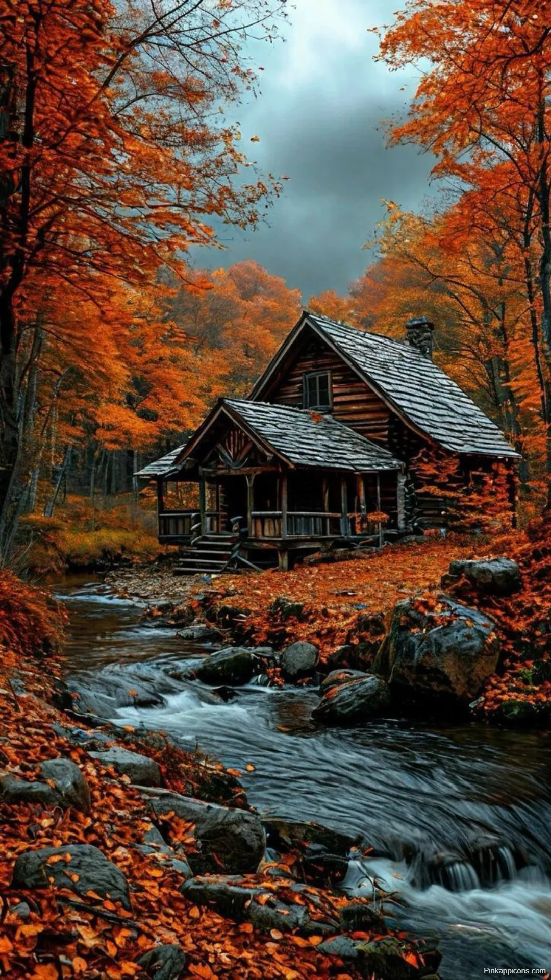 Rustic Cabin Autumn Wallpapers Cozy Log House by a Forest Stream Rustic Cabin Autumn Wallpapers Cozy Log House by a Forest Stream
