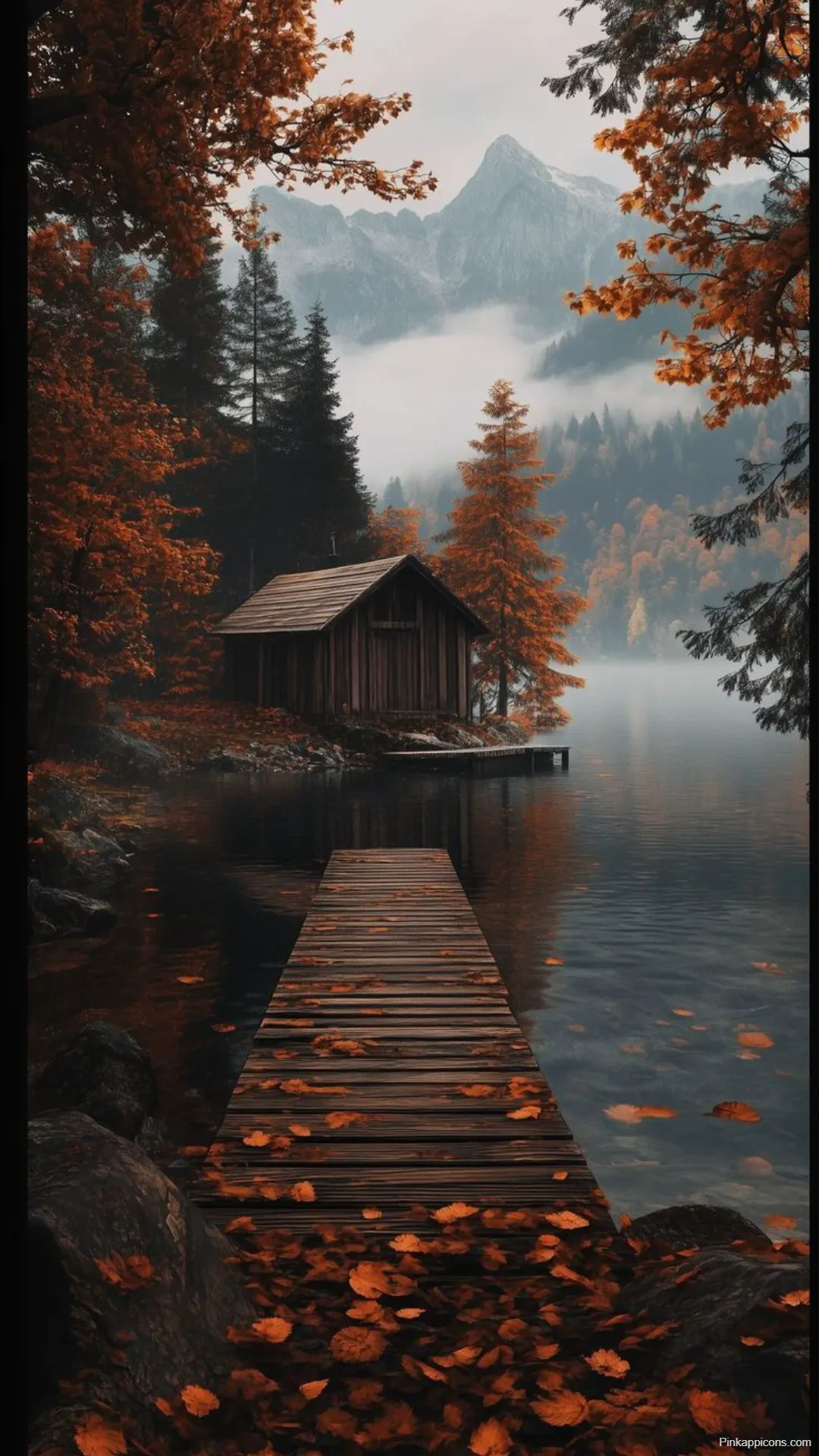 Serene Autumn Wallpapers Cozy Cabin on a Foggy Lake with Mountain Views Serene Autumn-Wallpapers Cozy Cabin on a Foggy Lake with Mountain Views