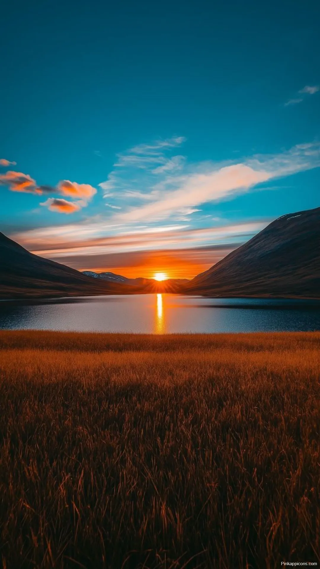 Stunning sunrise wallpaper over a tranquil lake and mountains Stunning sunrise wallpaper over a tranquil lake and mountains.