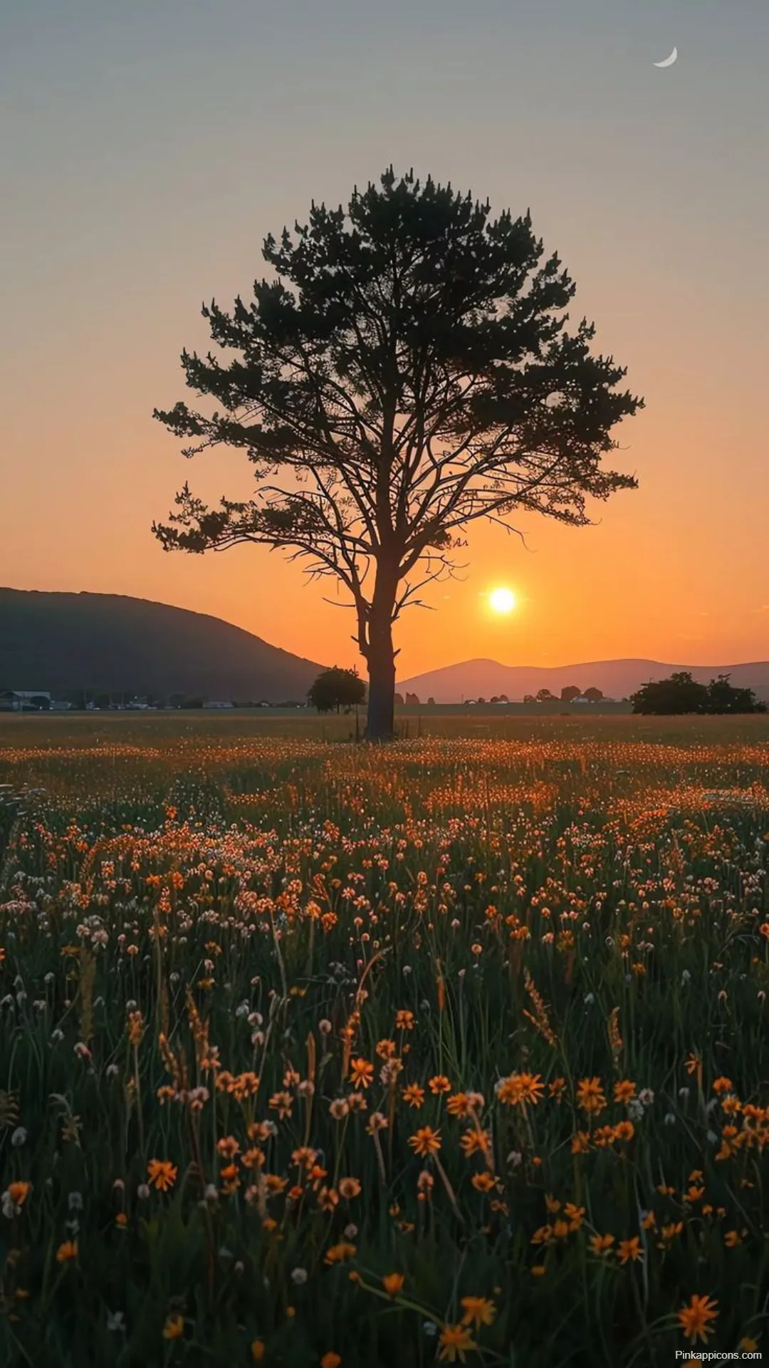 Sunrise Wallpapers Golden Hour Field with Solitary Tree Flowers Sunrise-Wallpapers Golden Hour Field with Solitary Tree & Flowers