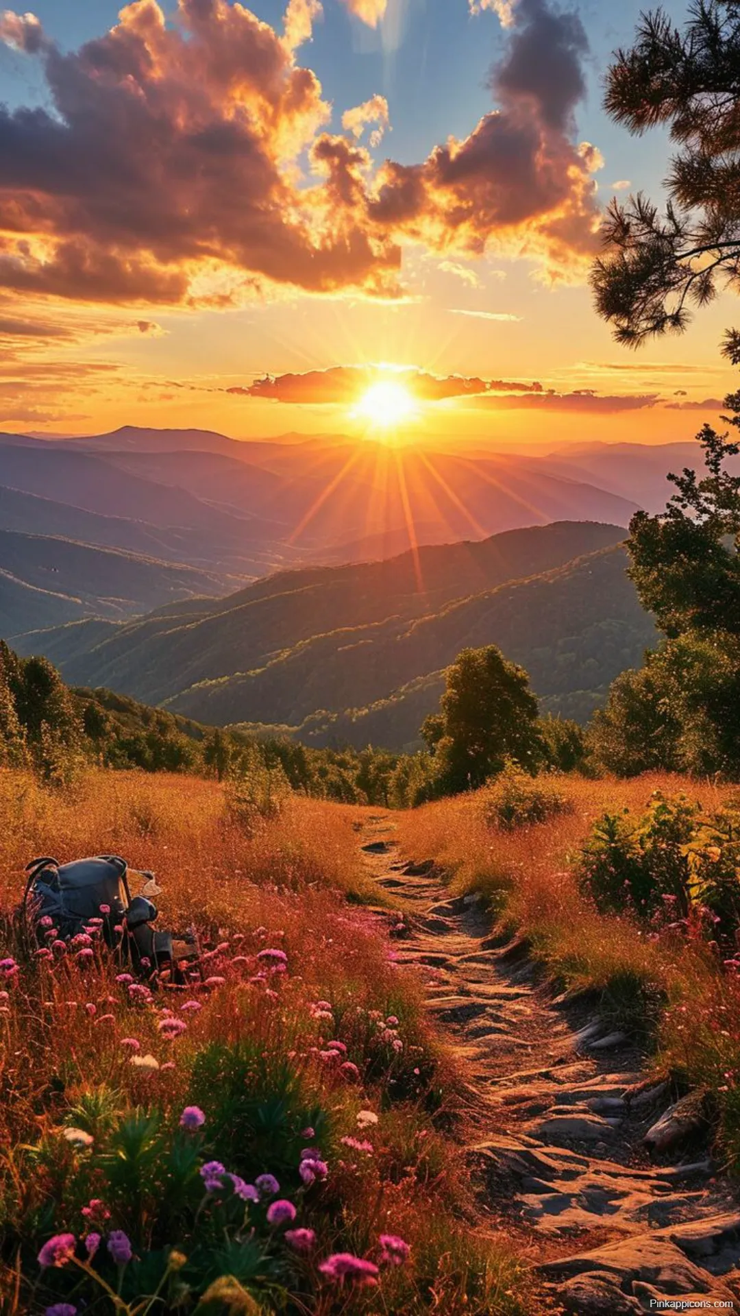 Sunrise Wallpapers Golden Hour Over Mountain Path Floral Meadow Sunrise-Wallpapers Golden Hour Over Mountain Path & Floral Meadow