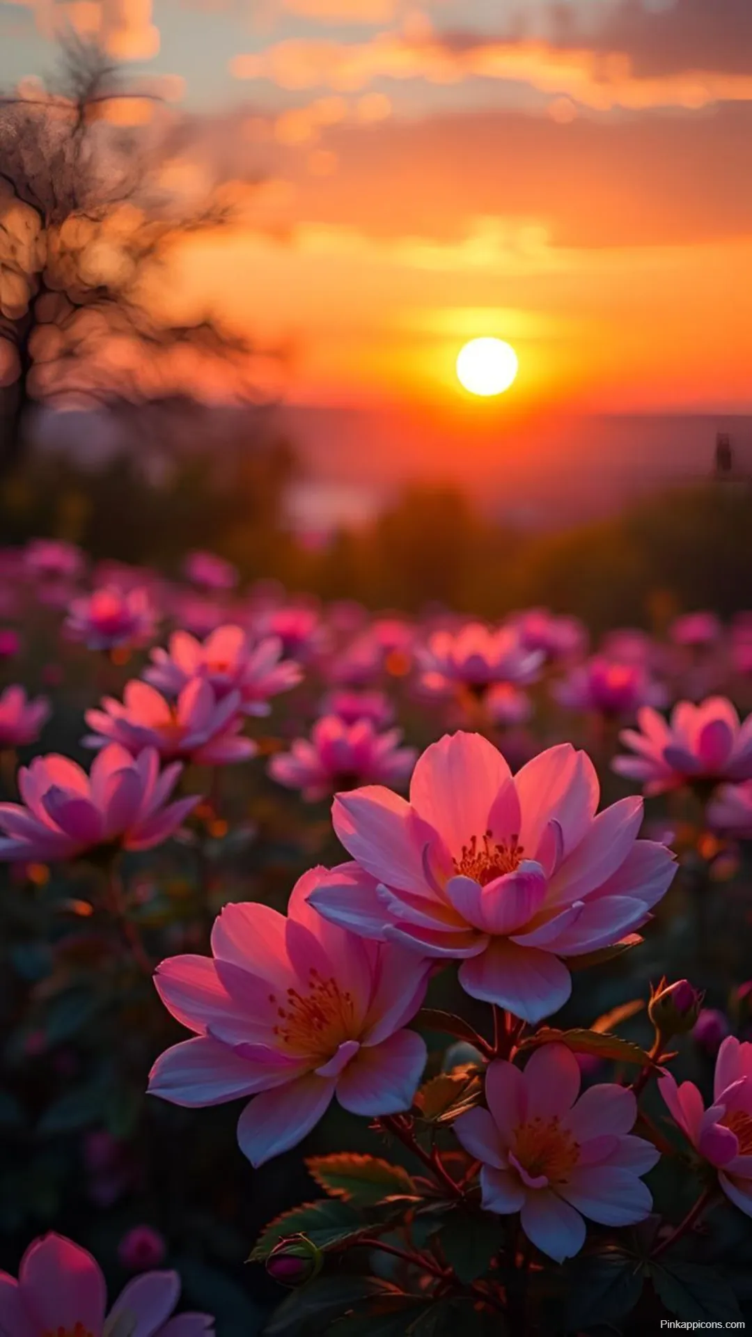 Sunrise Wallpapers Sunlit Pink Flowers in a Serene Meadow Sunrise-Wallpapers Sunlit Pink Flowers in a Serene Meadow