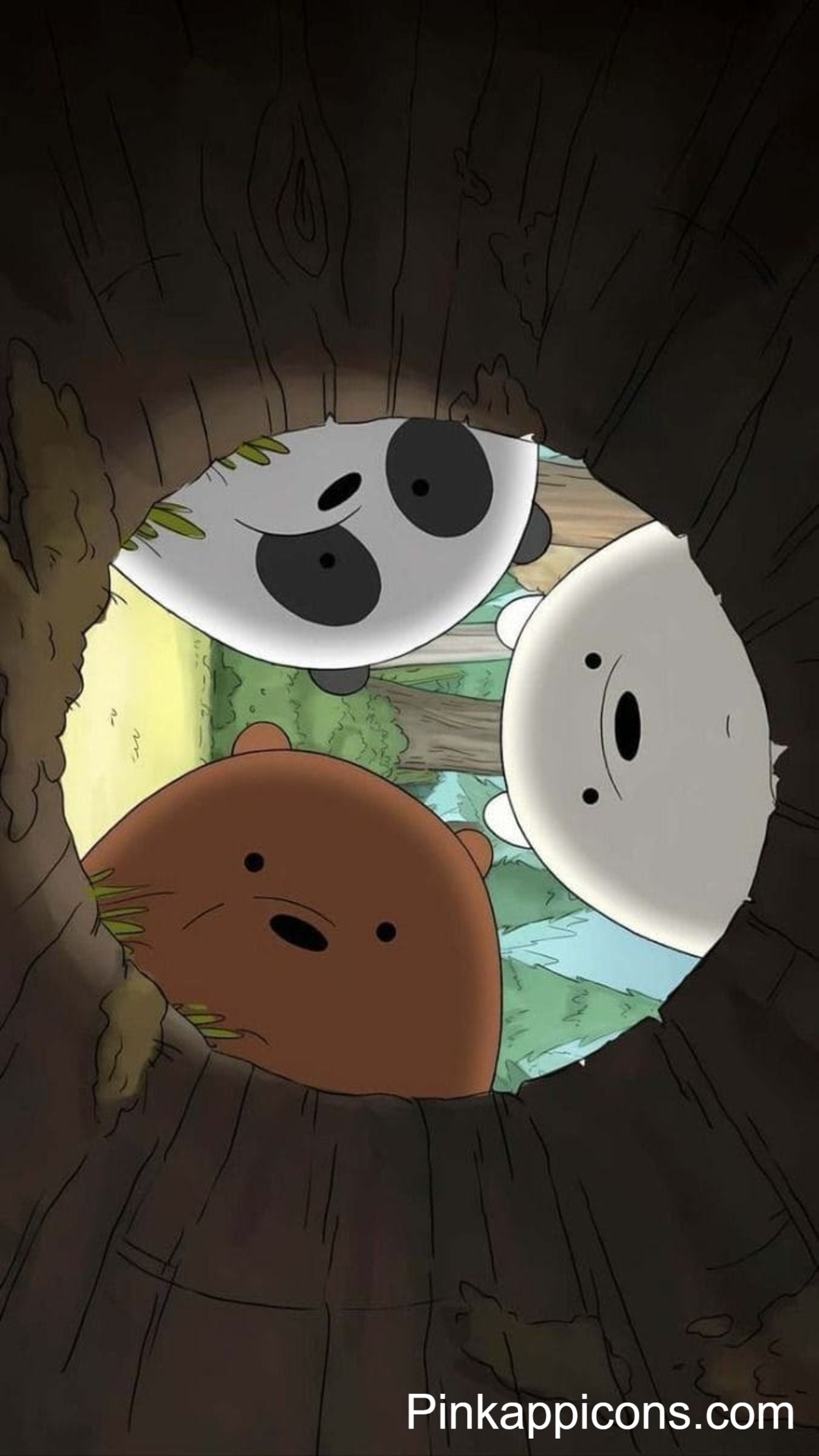 Adorable Bear Trio Tree Hole Cartoon Wallpaper – Fun Phone Background Adorable Bear Trio Tree Hole Cartoon Wallpaper – Fun Phone Background.