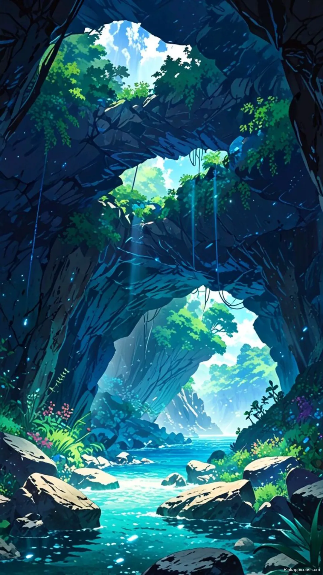 Cool Anime Wallpapers Hidden Cave Oasis with Crystal River and Lush Greenery Cool Anime Wallpapers Hidden Cave Oasis with Crystal River and Lush Greenery