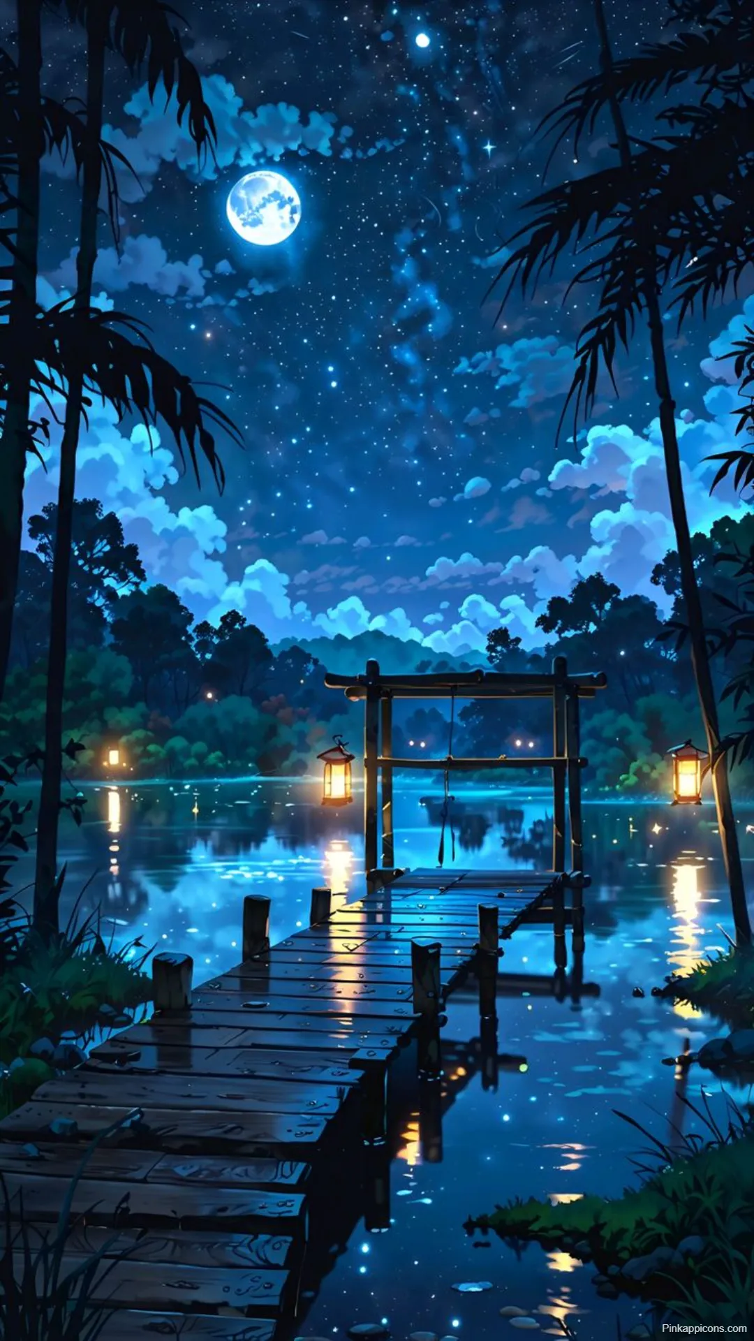 Cool Anime Wallpapers Moonlit Lake with Glowing Dock and Starry Night Sky Cool Anime Wallpapers Moonlit Lake with Glowing Dock and Starry Night Sky